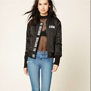 Forever 21 "Au Revoir" Black (greenish) Bomber Jacket (S)